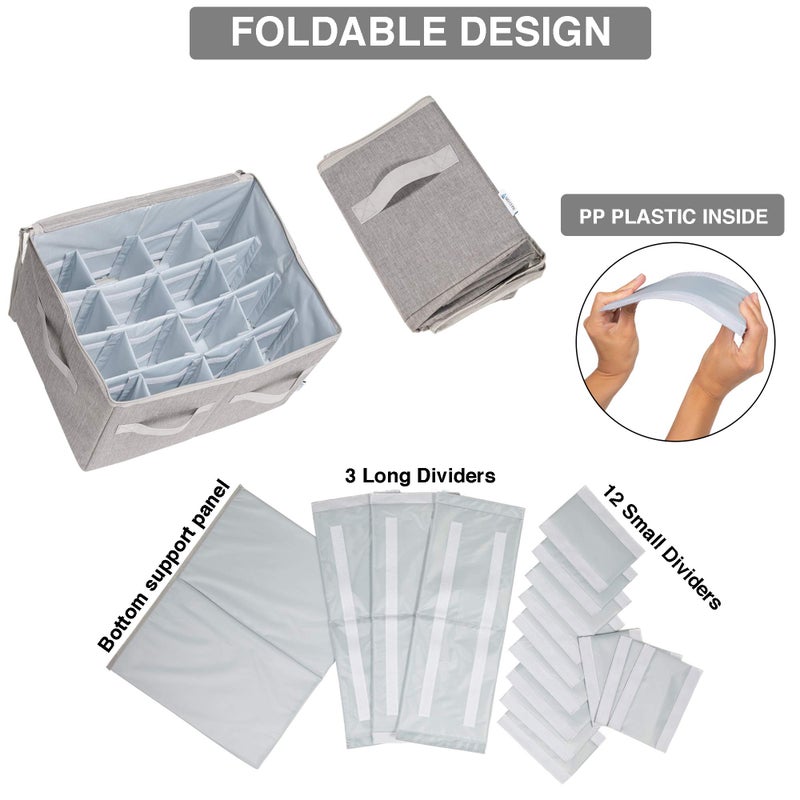 Moteph Shoe Organizer Closet Storage Solution with Clear Cover & Adjustable Dividers for Shoes, Handbags, Blankets, Linen, Clothing (Medium - 16 Pairs, Grey) - Image 4